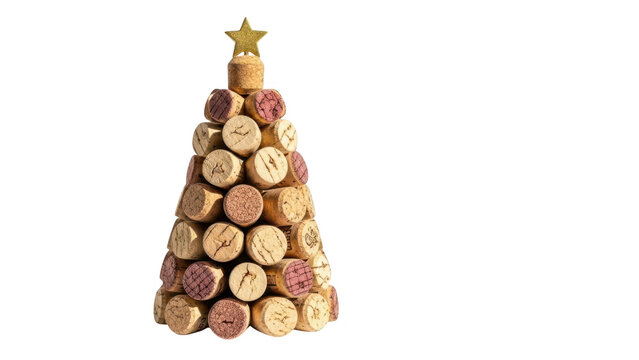 A handmade christmas tree made from recycled wine corks with a star on top