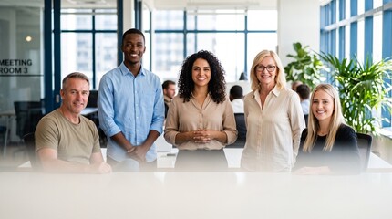 Fototapeta premium Diverse business team posing in a bright modern office