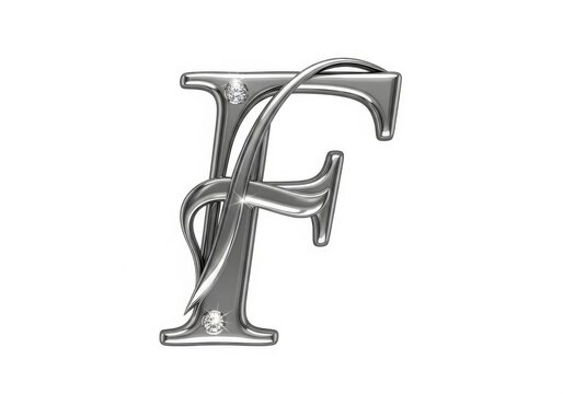 Elegant Silver Decorative Letter F Isolated On White Background