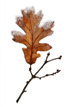 Frosted Oak Leaf on Branch, Winter Ice Crystals
