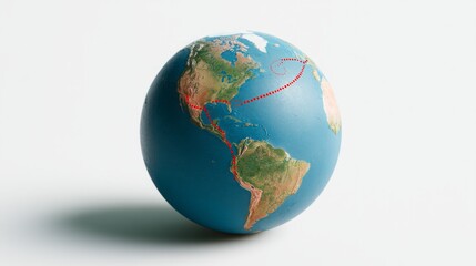 Fototapeta premium Global Travel Path Marked on Miniature Earth