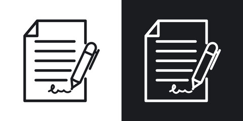 Fototapeta na wymiar Signed document icon flat outline in black