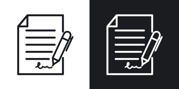 Signed document icon flat outline in black