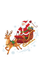 Fototapeta premium Festive character riding reindeer sleigh with holiday gift boxes