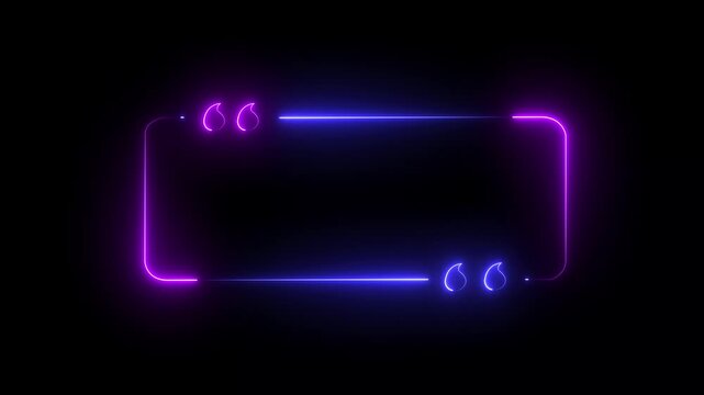 glowing neon Quote Box or message box icon frame Animation. quote rectangle box icon, quotation mark ,neon message box icon animation video notice receive massage animated sign symbol .