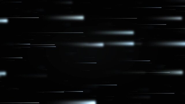 Bright light streaks move rapidly across a dark void to create a sense of futuristic hyperspace travel.