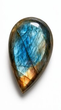 Iridescent Labradorite Gemstone Cabochon on White Surface