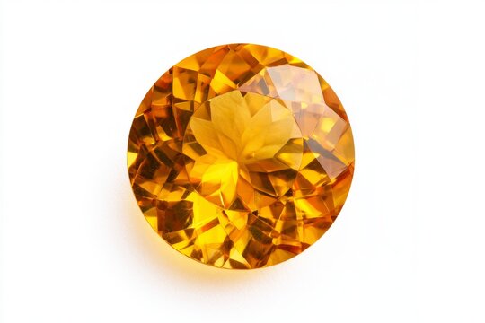 Radiant Faceted Golden Gemstone Isolated on White