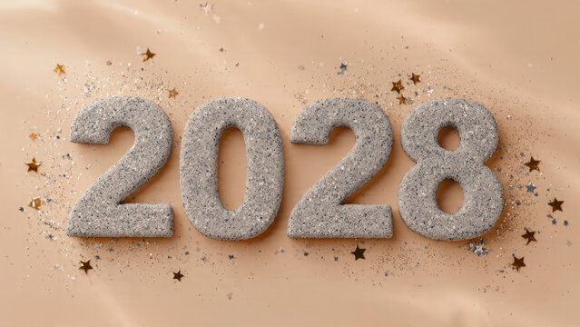Sparkling numbers two zero two eight on a beige background for new year celebrations