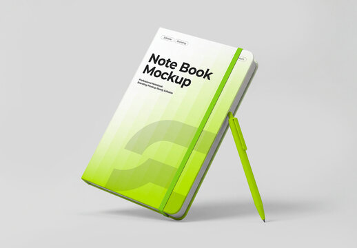 Colorful Notebook Mockup With Pen
