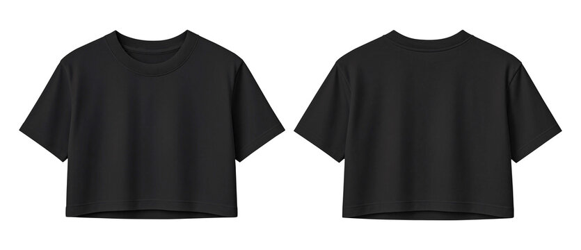 Black Cropped T-Shirt Front and Back View on Transparent Background