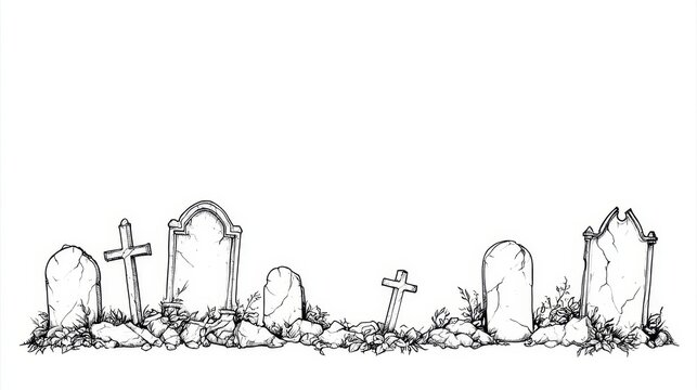 Hand-drawn style gravestones and crosses line art