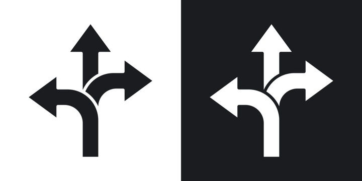 Three directions icon flat outline in black