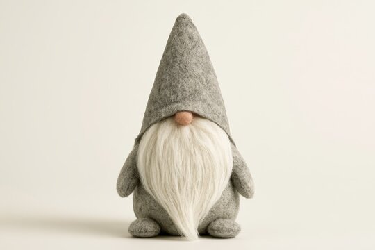 Cute Grey Felt Gnome with White Beard