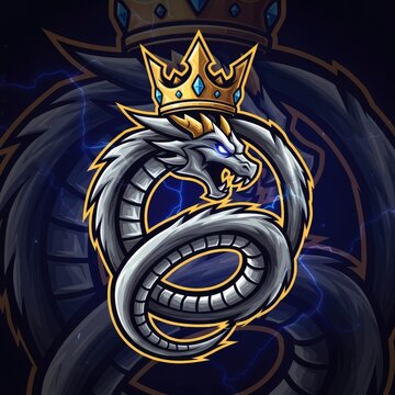 Coiled dragon mascot logo with crown and lightning.