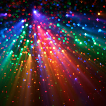 Radial strahlende bunte Lichtpunkte, abstrakter Partystil f&uuml;r Disco- und Nachtclubwerbung.