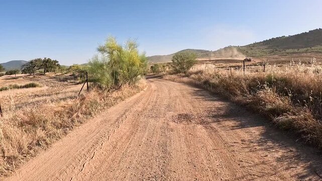 Via de la Plata - a dirt road between El Real de la Jara and Monesterio, comarca of Tentudia, province of Badajoz, Extremadura, Spain