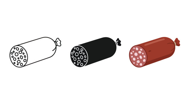 Salami sausage food vector icon set
