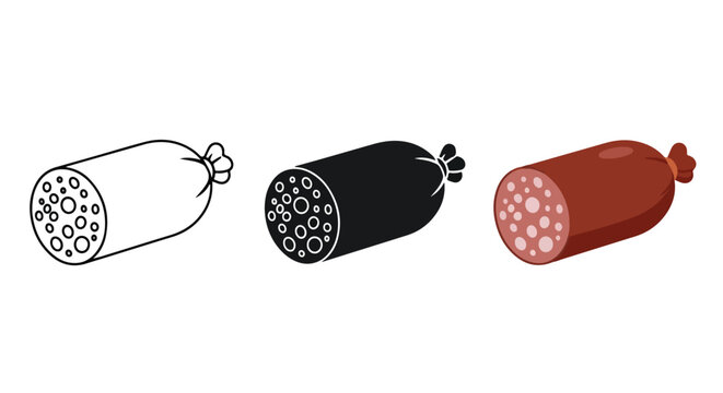 Salami sausage food vector icon set