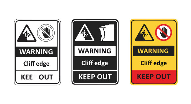 Warning cliff edge keep out sign set