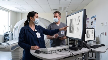 Fototapeta premium Healthcare Professionals Reviewing Digital Medical Imaging