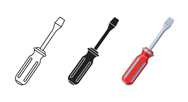 Flathead screwdriver vector icon set
