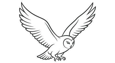 Obraz premium Barn owl silhouette in flight a black and white line drawing on a white background