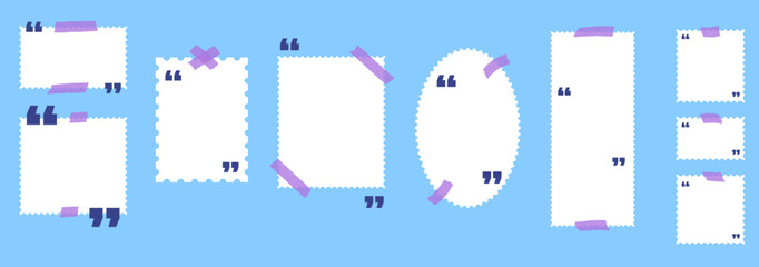 Obraz premium Promo sticker set with tag shapes and quote frames. with tape corners with scallop edges. Vector promo sticker collection for scrapbook layout or school cards design or promo callout tag and sale bg