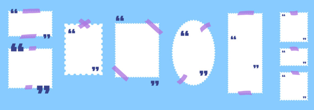 Promo sticker set with tag shapes and quote frames. with tape corners with scallop edges. Vector promo sticker collection for scrapbook layout or school cards design or promo callout tag and sale bg
