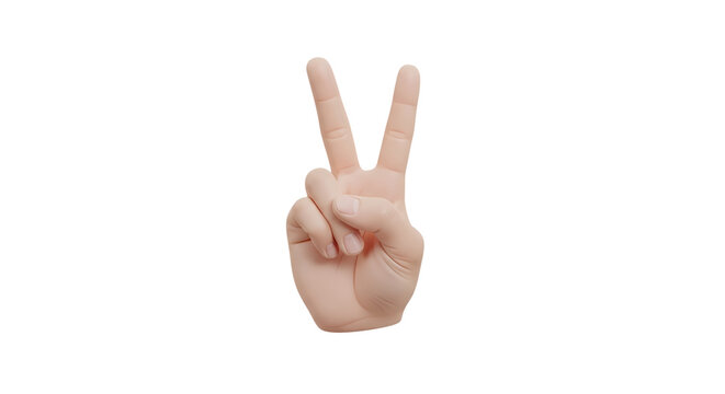 Human hand showing peace sign gesture isolated on white background