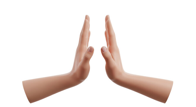Two Human Hands Facing Each Other in A Symmetrical Gesture Isolated on White Background