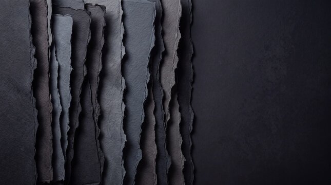 Torn Black Handmade Paper Layers with Copy Space
