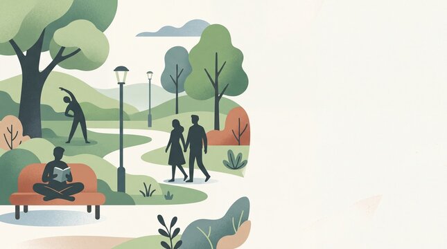People Enjoying Leisure Activities in Public Park Illustration