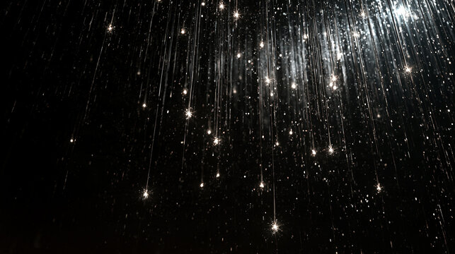 Abstract Sparkling Falling Lights on Black Background