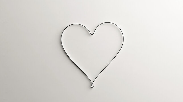 Minimal Wire Heart Shape on White Background