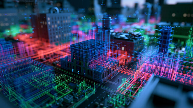 Smart City Digital Twin Model with Glowing Network Grid