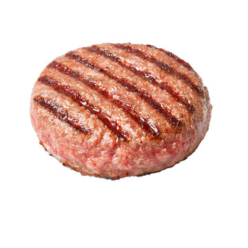 Juicy Grilled Beef Burger Patty with Grill Marks Isolated
