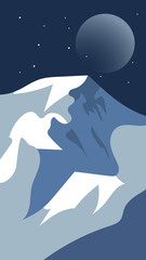 Obraz premium Blue Night Mountain Landscape with Full Moon and Stars Vector Illustration
