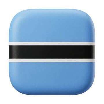 3d render of the national flag of botswana in a rounded square icon shape, isolated on transparent background
