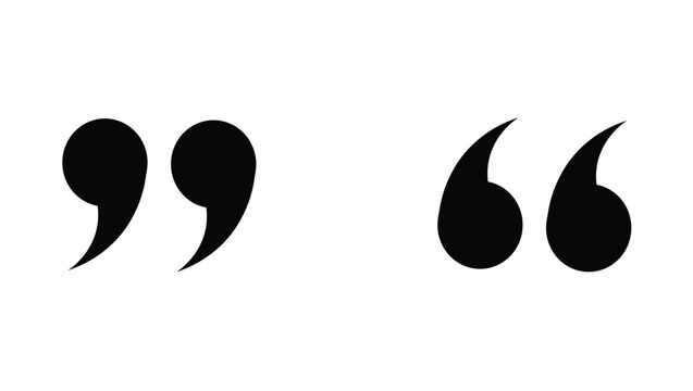 Quotation mark icons pair isolated on white background for speech punctuation symbol typography design element citation quote signs.