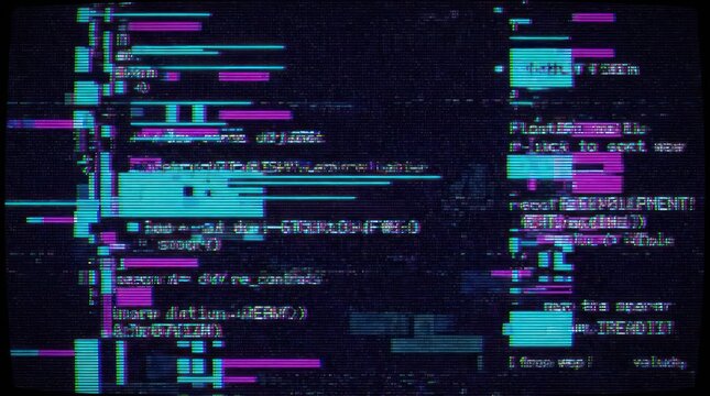 Abstract digital glitch and computer code distortion.