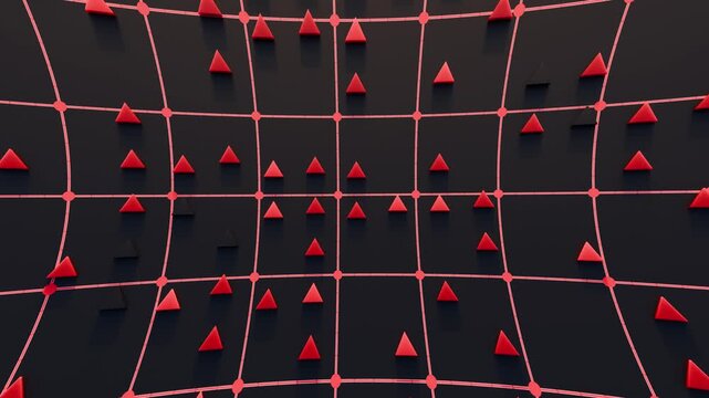 3d animated background with red and black grid and moving triangles in a patter suitable for modern visuals and motion graphics