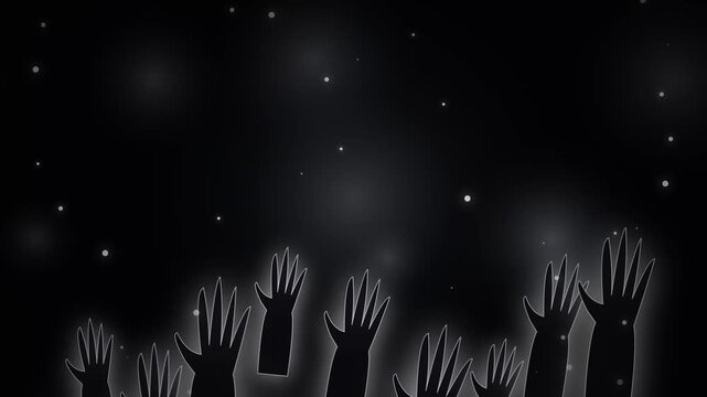 Halloween zombie hands rising in dark foggy night