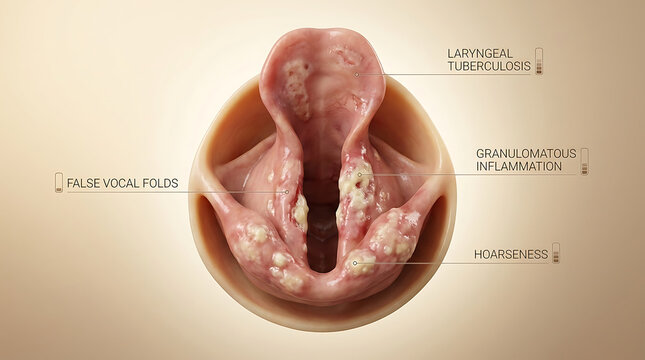 Laryngeal Tuberculosis with Granulomatous Inflammation of Larynx Causing Hoarseness of Human Laryngeal Anatomy Ulcerative Lesions Caseous Material