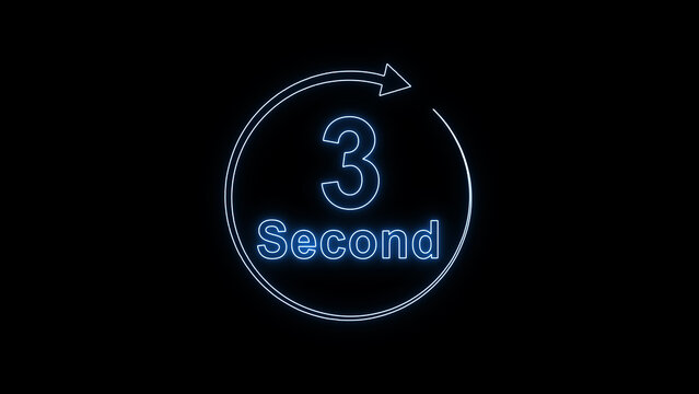 Countdown Timer with Neon Blue Outline and Number 3 Second seconds three