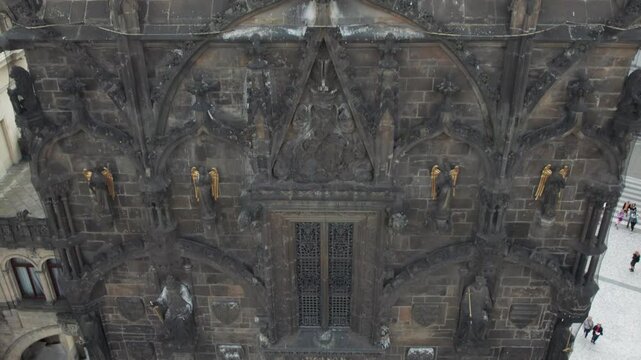 Aerial vertical view of Powder Tower in Prague