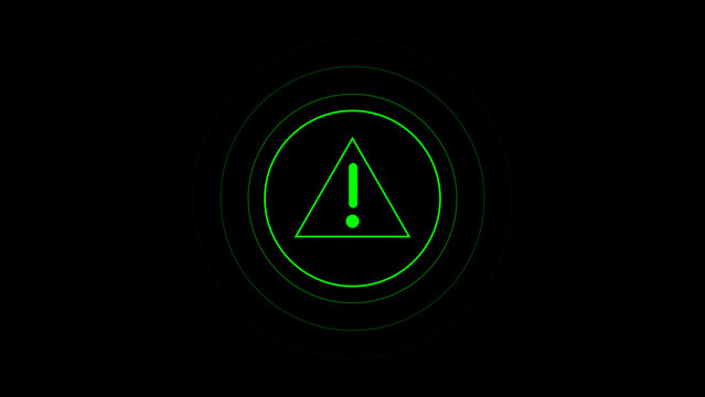 Green Exclamation Mark Inside Circle with Radar Rings on Black Background (0;00;02;16) photo