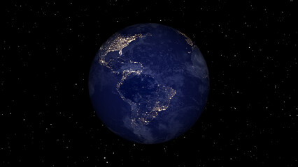 Fototapeta premium Earth at Night Showing Continents Lit by City Lights from Space photo