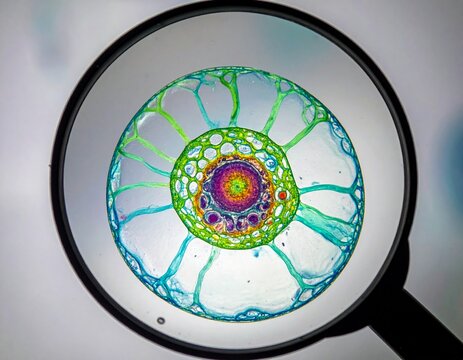 Plant Cross Section Microscopic View Through a Magnifying Glass