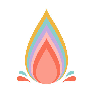Colorful abstract flame shape with splashes